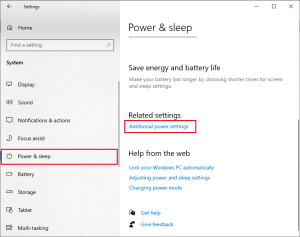 اختر Power & Sleep ومن ثم Additional Power Settings