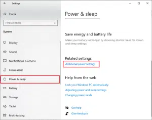 اختر Power & Sleep ومن ثم Additional Power Settings