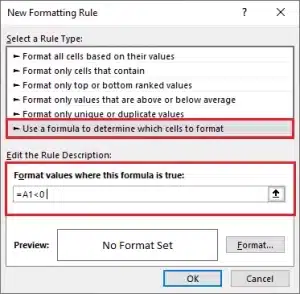 اختيار Use a Formula to Determine Which Cells to Format ومن ثم تحديد القاعدة