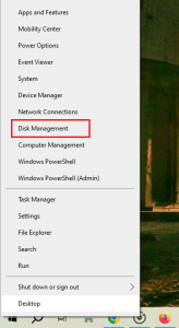 فتح أداة Disk Management