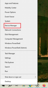 فتح أداة Device Manager من خلال النقر بزر الماوس الأيمن على زر ابدأ