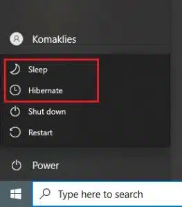 تفعيل وضع السكون والإسبات
