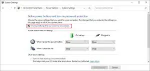 اختر Change settings that are currently unavailable