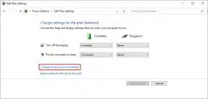 انقر على Change advanced power settings في الصفحة التالية