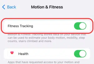 تعطيل ميزة Fitness Tracking