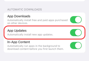 تحت Automatic Downloads قم بتعطيل خيار App Updates