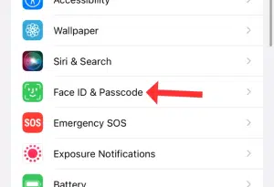 افتح تطبيق Settings ثم اختر Face ID & Passcode