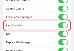 تعطيل ميزة Live Activities