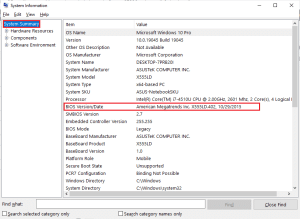 إصدار البيوس ضمن لوحة معلومات النظام