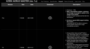 إصدارات البيوس المتاحة للتحديث حسب رقم اللوحة الأم