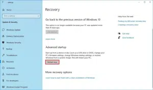 نافذة الإعدادات للوصول إلى صفحة إعداد UEFI