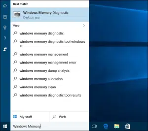 الوصول لأداة Windows Memory Diagnostic