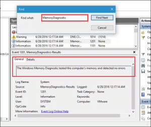 نتائج فحص الرامات في ويندوز 10 باستخدام Event Viewer