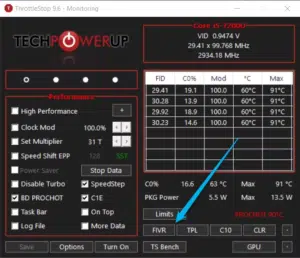 واجهة برنامج ThrottleStop 