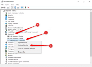اختر Uninstall Device لكل كيبورد ضمن القائمة