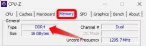 مواصفات الرام كما هو واضح في برنامج CPU-Z