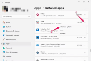 ابحث عن التطبيق الذي تريد منعه من العمل في الخلفية وانقر على النقاط الثلاثة المجاورة له واختر Advanced options