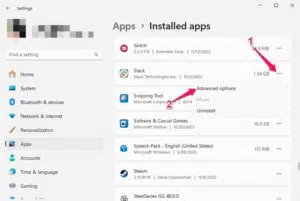 ابحث عن التطبيق الذي تريد منعه من العمل في الخلفية وانقر على النقاط الثلاثة المجاورة له واختر Advanced options