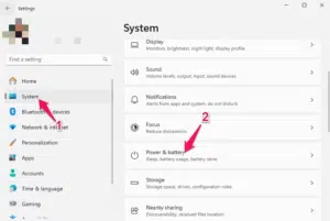 اختر نافذة System ثم Power & battery