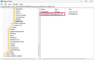 قم بتسمية القيمة الجديدة LetAppsRunInBackground