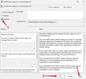 ضمن نافذة الخصائص اختر Disable