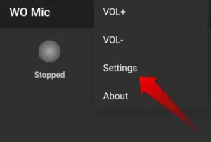 فتح الإعدادات في برنامج WO Mic