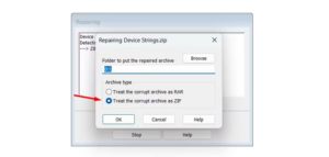 اختر Treat the Corrupt Archive as ZIP ثم انقر OK