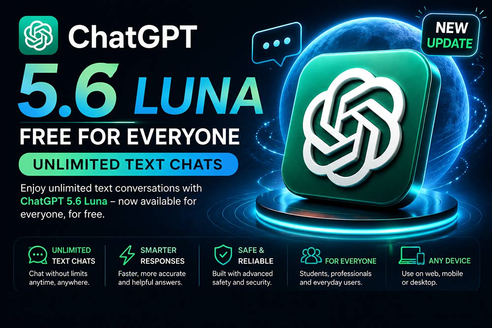 ChatGPT 5.6 Luna مجانًا مع محادثات نصية غير محدودة للجميع