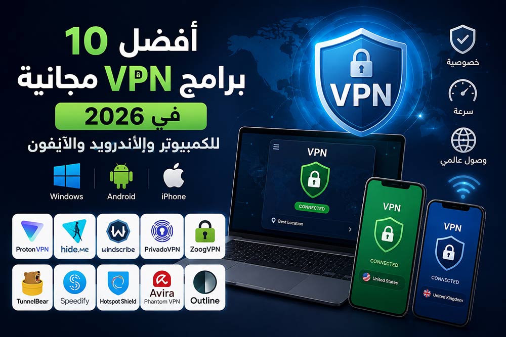 أفضل 10 برامج VPN مجانية في 2026 للكمبيوتر والأندرويد والآيفون