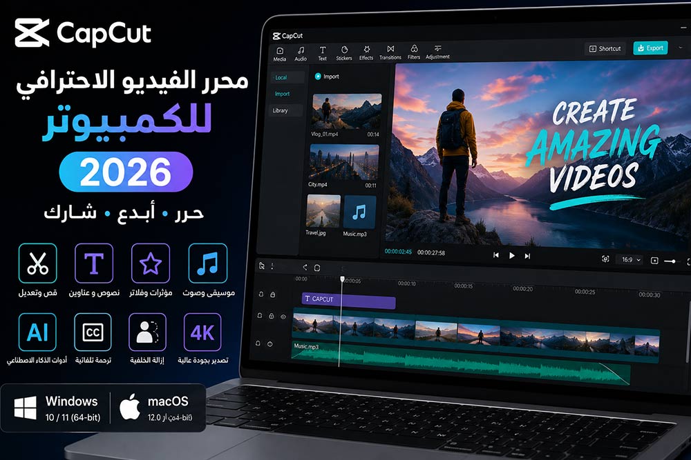 تحميل برنامج CapCut للكمبيوتر 2026 – أفضل محرر فيديو مجاني