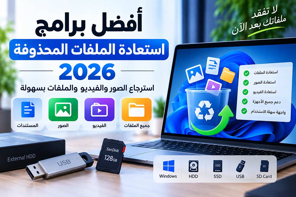 أفضل برامج استعادة الملفات المحذوفة 2026 – استرجاع الصور والفيديو والملفات